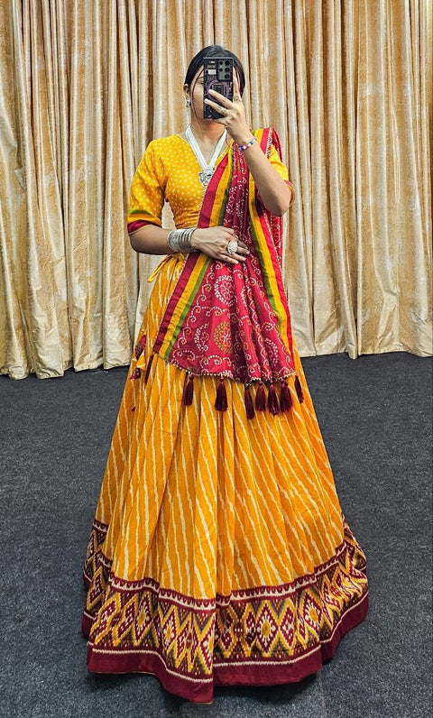 Woman Soft Dola Silk Bandhani Foil Print Lehenga Choli