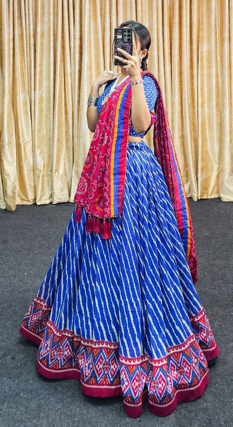Woman Soft Dola Silk Bandhani Foil Print Lehenga Choli
