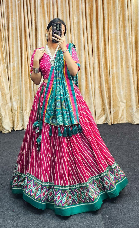Woman Soft Dola Silk Bandhani Foil Print Lehenga Choli