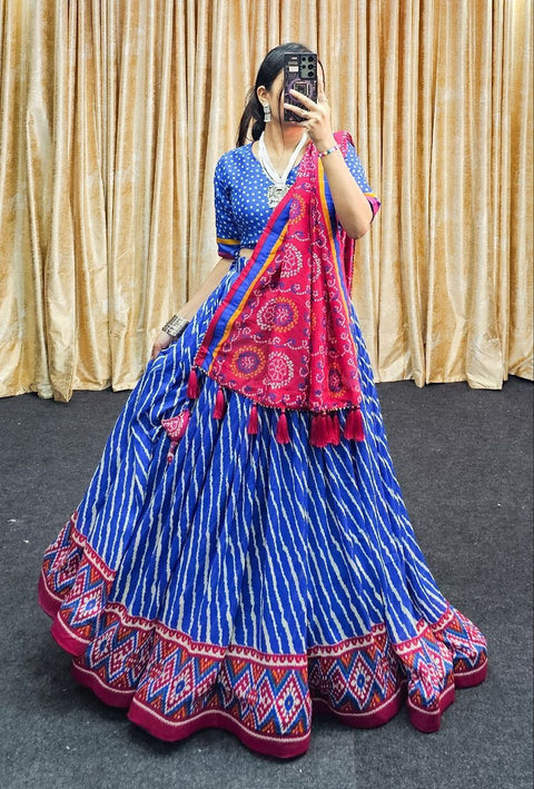 Woman Soft Dola Silk Bandhani Foil Print Lehenga Choli