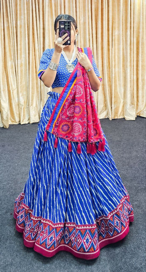 Woman Soft Dola Silk Bandhani Foil Print Lehenga Choli