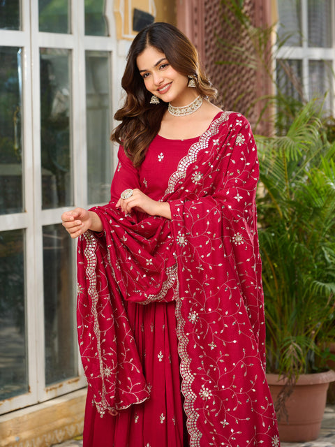 Pure Vichitra Silk Embroidered Gown with Heavy Dupatta