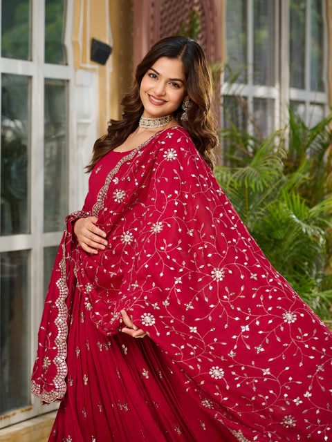 Pure Vichitra Silk Embroidered Gown with Heavy Dupatta