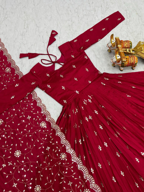 Pure Vichitra Silk Embroidered Gown with Heavy Dupatta