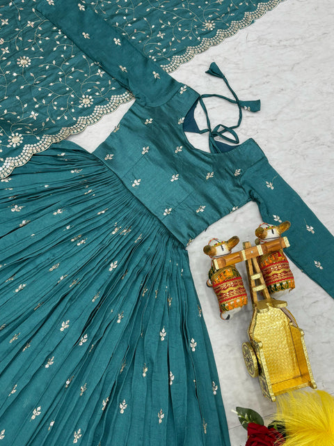 Pure Vichitra Silk Embroidered Gown with Heavy Dupatta