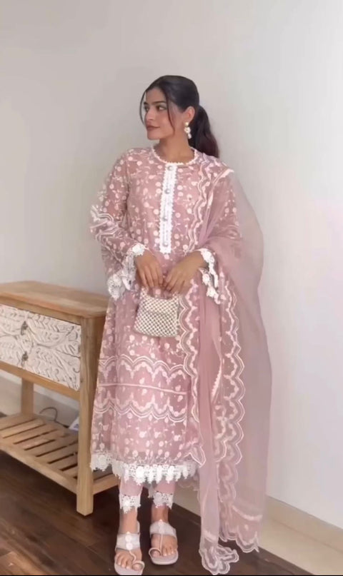 Latest Designer Organza Kurti Pant Set with Dupatta suit