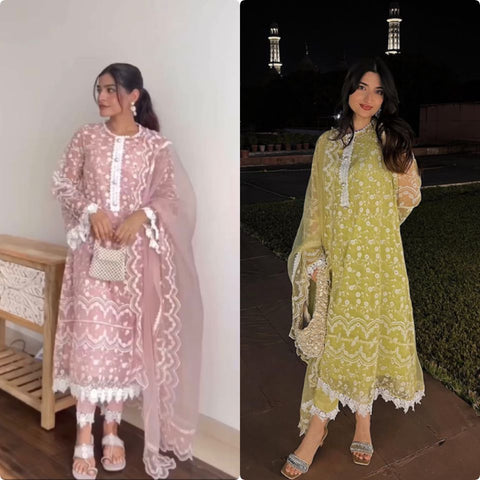 Latest Designer Organza Kurti Pant Set with Dupatta suit