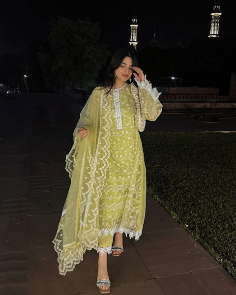 Latest Designer Organza Kurti Pant Set with Dupatta suit