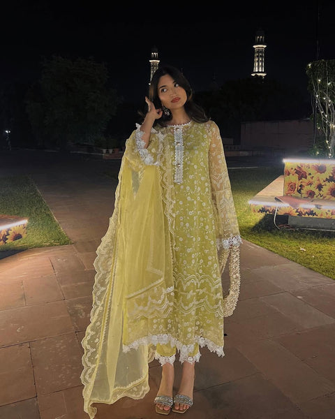 Latest Designer Organza Kurti Pant Set with Dupatta suit