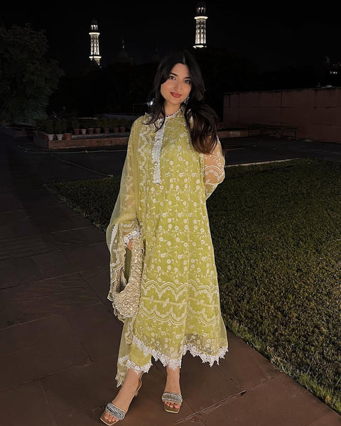 Latest Designer Organza Kurti Pant Set with Dupatta suit