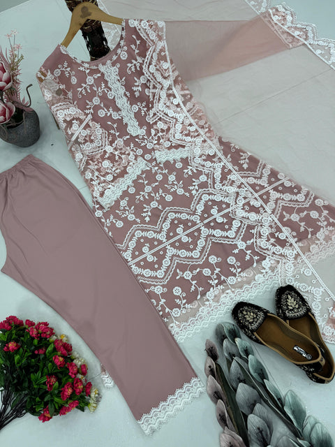 Latest Designer Organza Kurti Pant Set with Dupatta suit