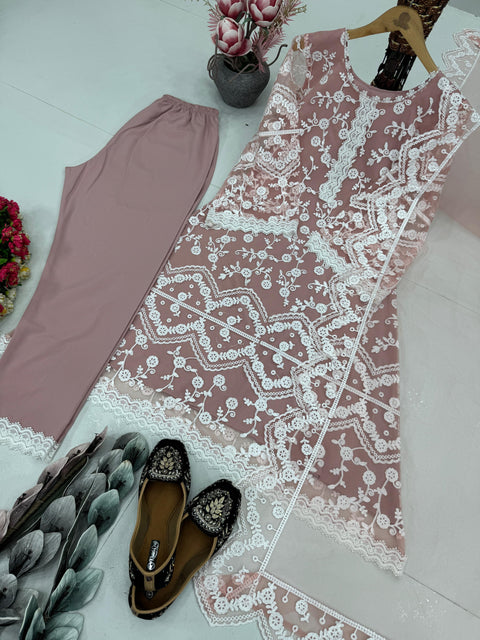 Latest Designer Organza Kurti Pant Set with Dupatta suit