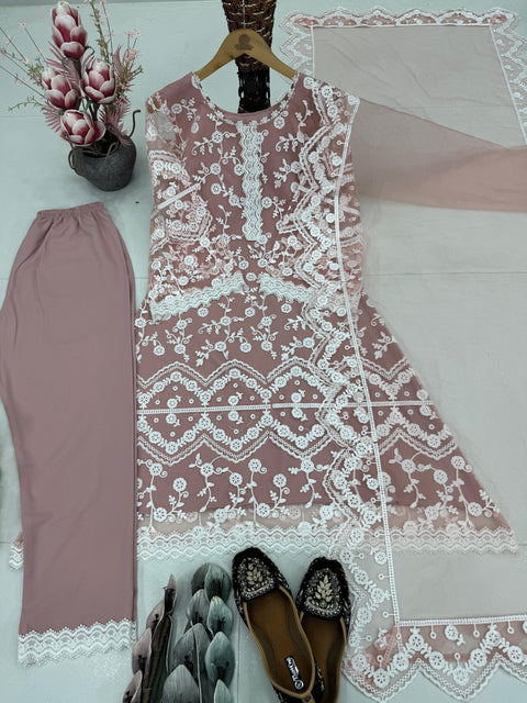 Latest Designer Organza Kurti Pant Set with Dupatta suit