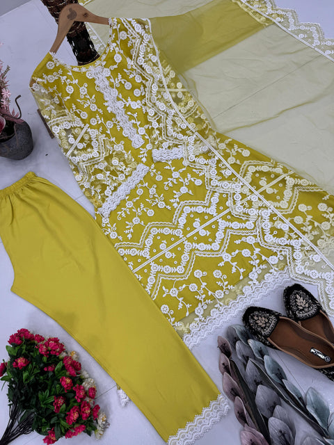 Latest Designer Organza Kurti Pant Set with Dupatta suit