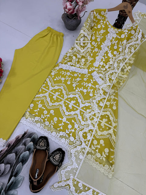 Latest Designer Organza Kurti Pant Set with Dupatta suit