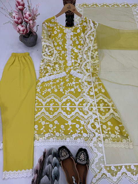 Latest Designer Organza Kurti Pant Set with Dupatta suit