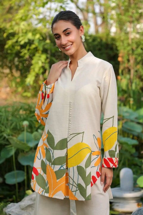 Stylish Pure Cotton Off White Co-Ord Suit