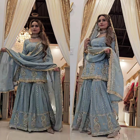 Presenting New Designer Party Wear Look Top-Plazzo and Dupatta With Heavy