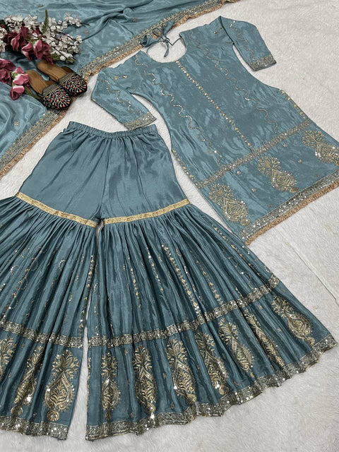 Presenting New Designer Party Wear Look Top-Plazzo and Dupatta With Heavy