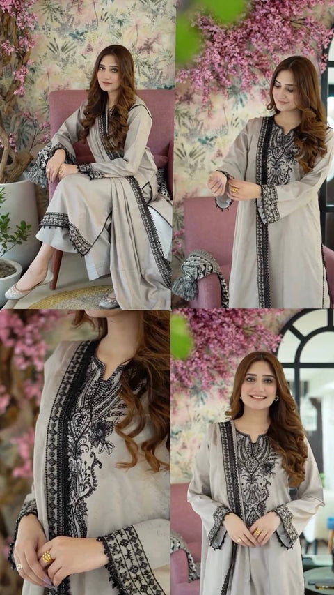Embroidered Straight Kurti With Dupatta Suit
