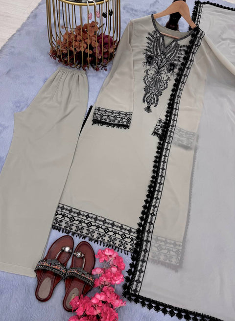 Embroidered Straight Kurti With Dupatta Suit