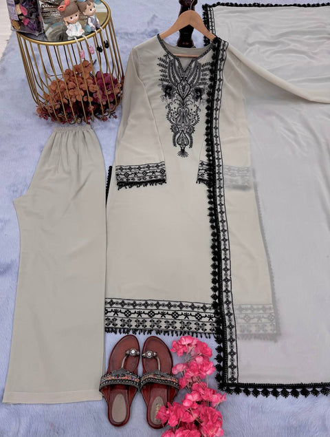 Embroidered Straight Kurti With Dupatta Suit