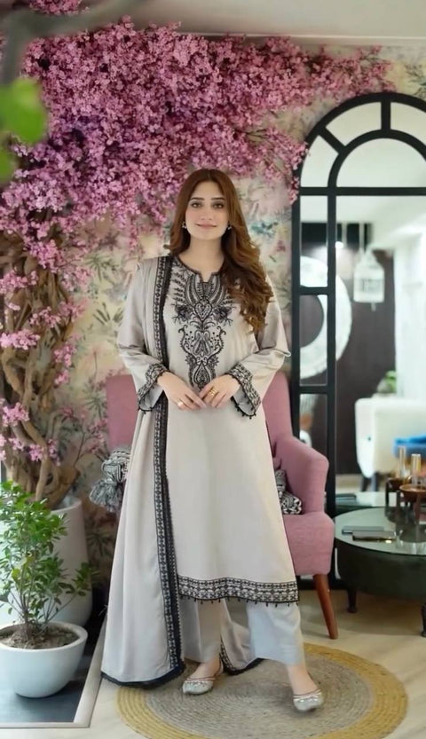 Embroidered Straight Kurti With Dupatta Suit