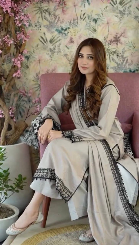 Embroidered Straight Kurti With Dupatta Suit