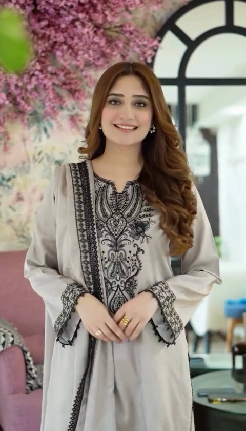 Embroidered Straight Kurti With Dupatta Suit