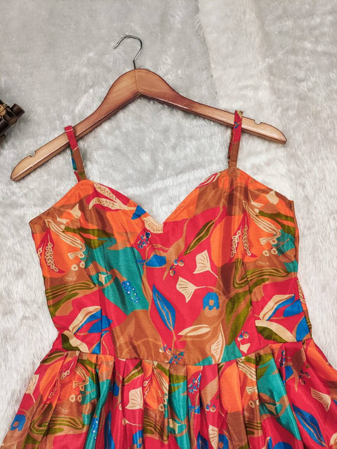 Heavy Rayon Multicolor Festival Wear Printed Readymade Gown