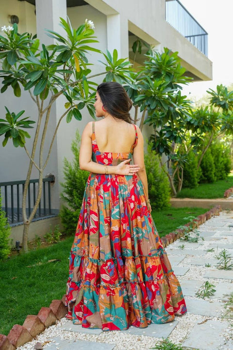 Heavy Rayon Multicolor Festival Wear Printed Readymade Gown