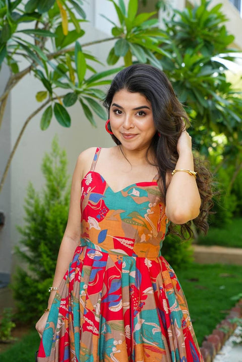 Heavy Rayon Multicolor Festival Wear Printed Readymade Gown