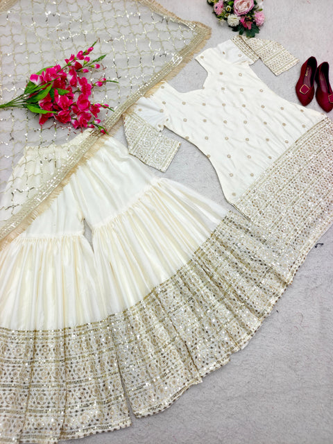 Presenting New Designer Faux Georgette Heavy Top Plazzo with Dupatta