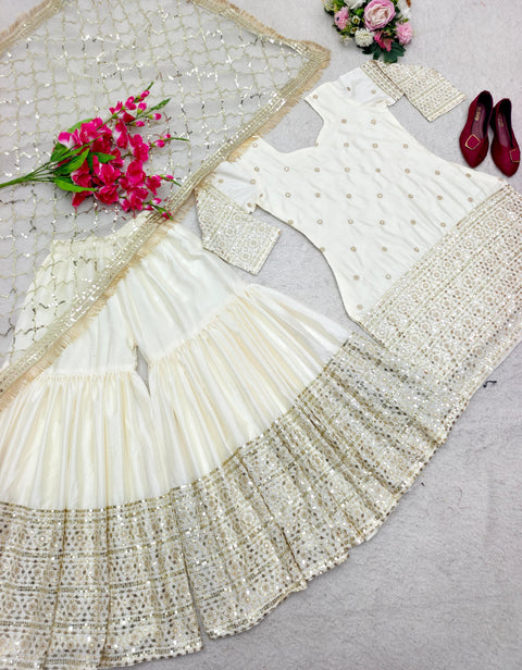 Presenting New Designer Faux Georgette Heavy Top Plazzo with Dupatta
