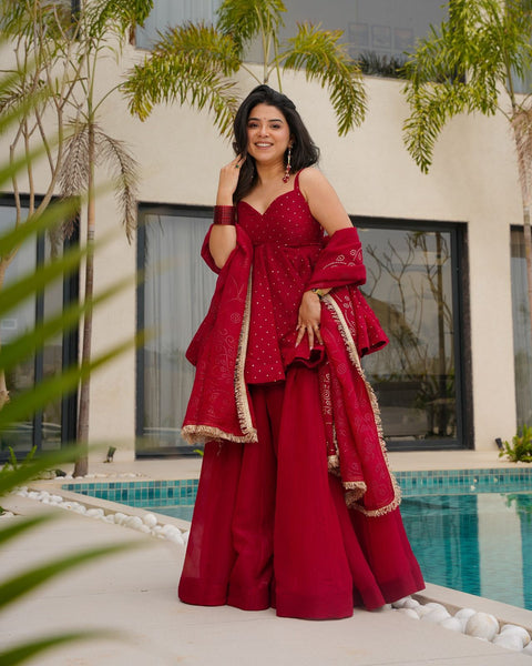 Georgette Embroidery Kurta Sharara Set With Dupatta
