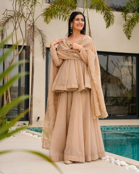Georgette Embroidery Kurta Sharara Set With Dupatta