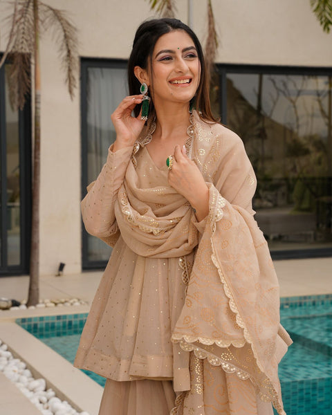 Georgette Embroidery Kurta Sharara Set With Dupatta