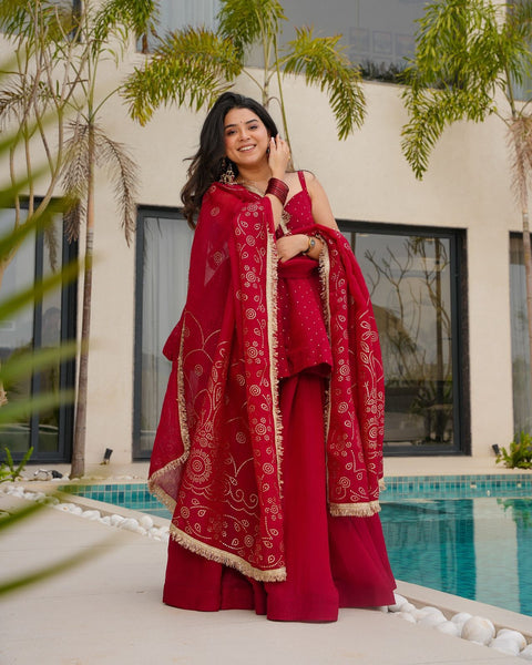 Georgette Embroidery Kurta Sharara Set With Dupatta