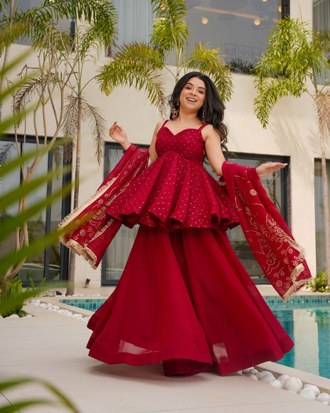 Georgette Embroidery Kurta Sharara Set With Dupatta