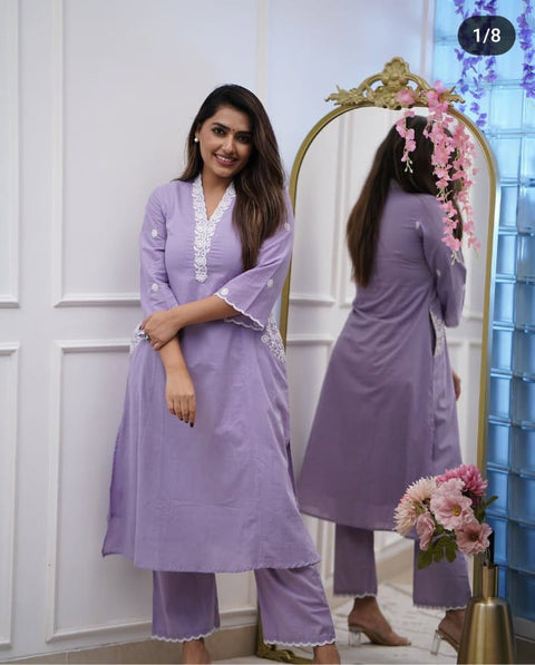 Rayon Embroidered Straight Kurti with Pant