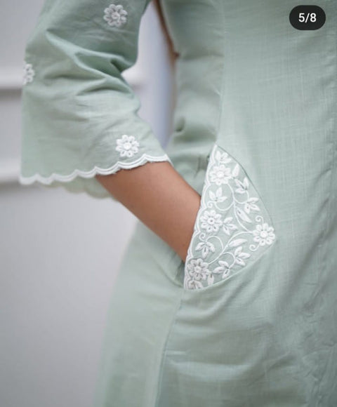 Rayon Embroidered Straight Kurti with Pant