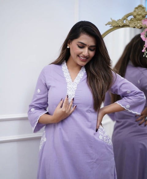 Rayon Embroidered Straight Kurti with Pant