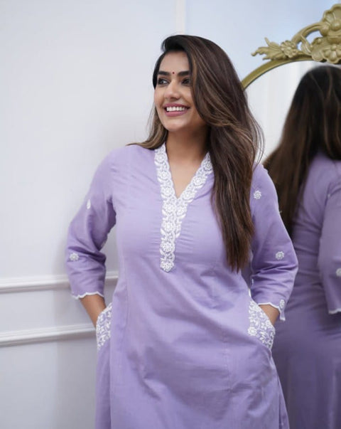 Rayon Embroidered Straight Kurti with Pant