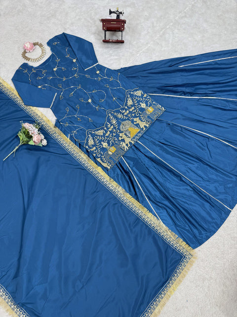 New Designer Party Wear Look Pure Chinnon With Heavy Embroidery Coding