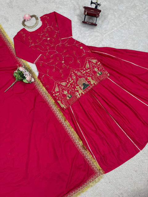 New Designer Party Wear Look Pure Chinnon With Heavy Embroidery Coding