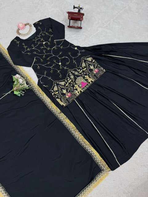 New Designer Party Wear Look Pure Chinnon With Heavy Embroidery Coding