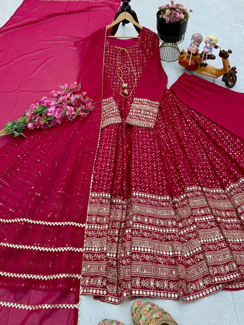 Embroidery Georgette Anarkali Gown With Dupatta