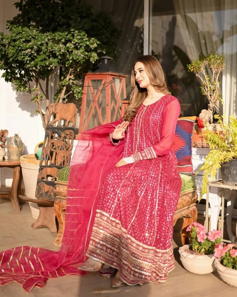 Embroidery Georgette Anarkali Gown With Dupatta
