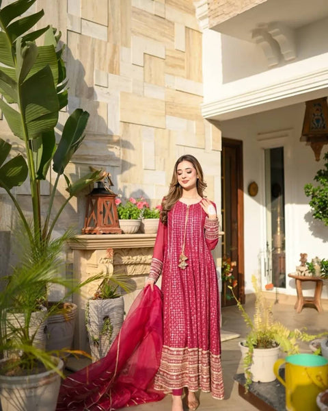 Embroidery Georgette Anarkali Gown With Dupatta