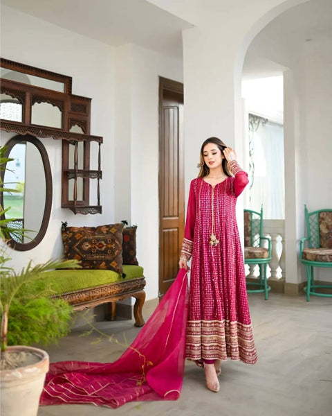Embroidery Georgette Anarkali Gown With Dupatta